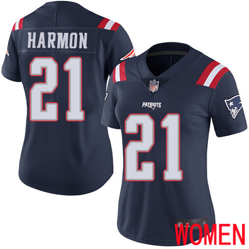 New England Patriots Football #21 Rush Vapor Limited Navy Blue Women Duron Harmon NFL Jersey